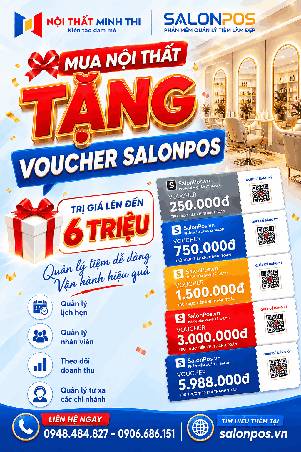 Mua nội thất salon, spa, barber nhận Voucher Salonpos