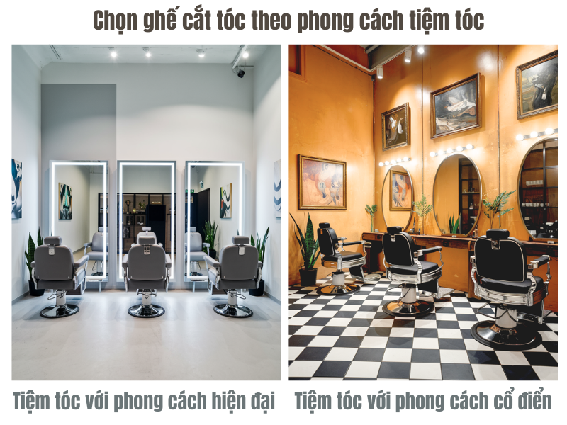 chọn ghế cắt tóc theo phong cahs tiệm tóc