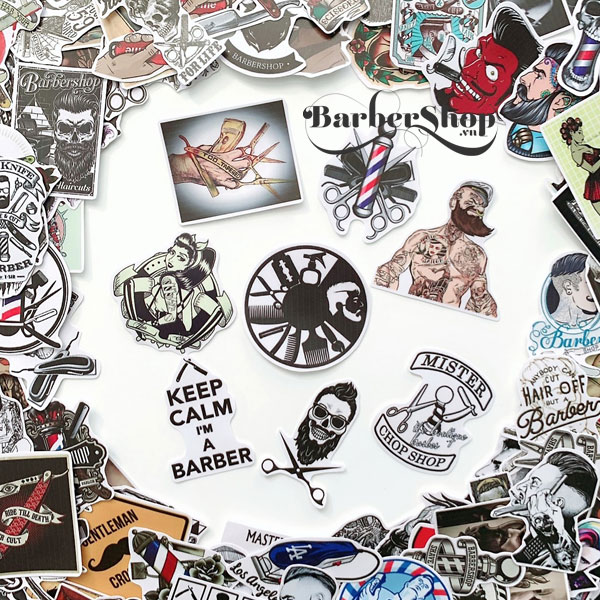 Set 120 sticker Barber trang trí tiệm